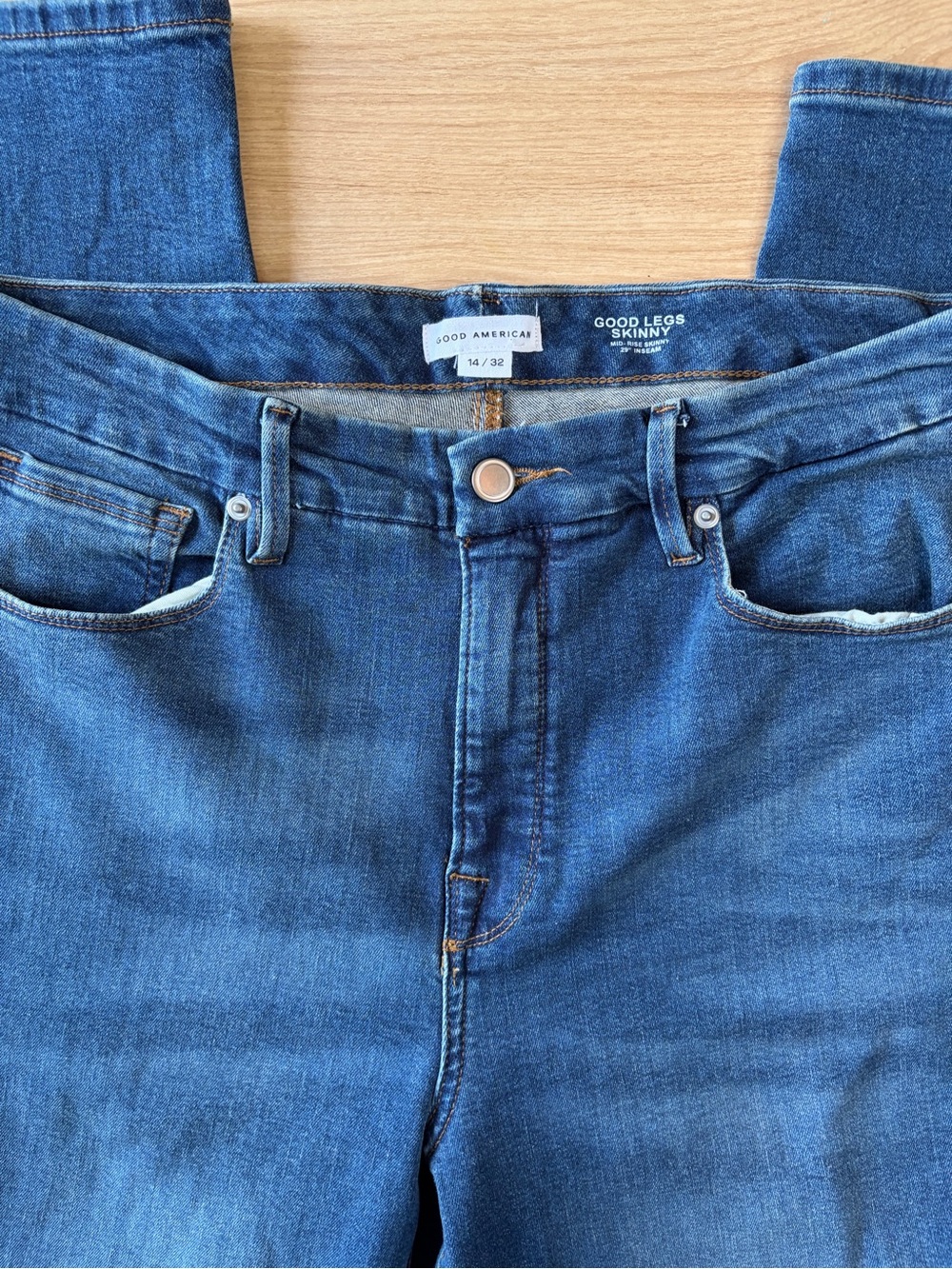 Good American Good Legs Skinny Jeans Mid-Rise Blue Wash Size 14/32 Organic